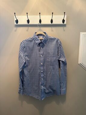 Brooks Brothers Light Blue and Navy Windowpane Button-Down Dress Shirt